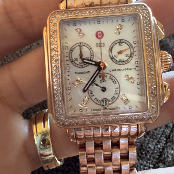 Michele Deco Diamond Chronograph Watch Rose Gold | 0.66 CTW | 18mm| 7” - Picture 8 of 16